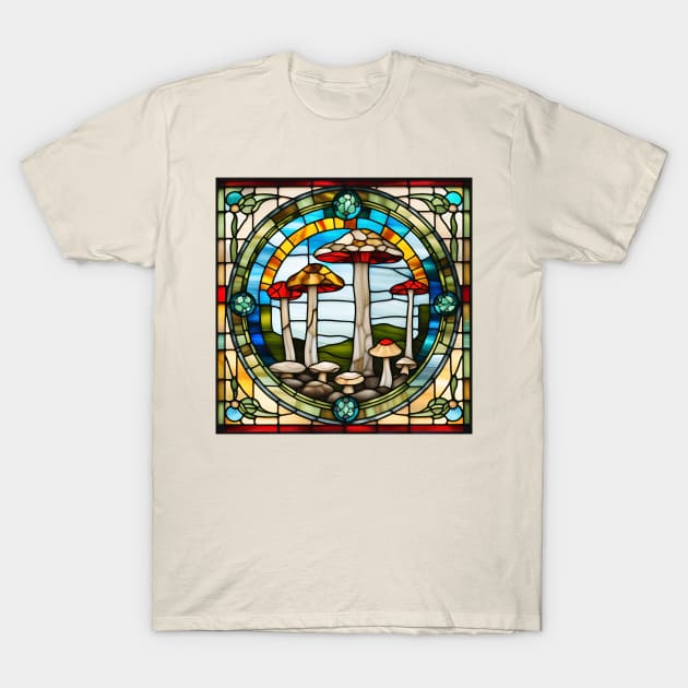 Forest Floor Mushies Stained Glass T-Shirt by Xie